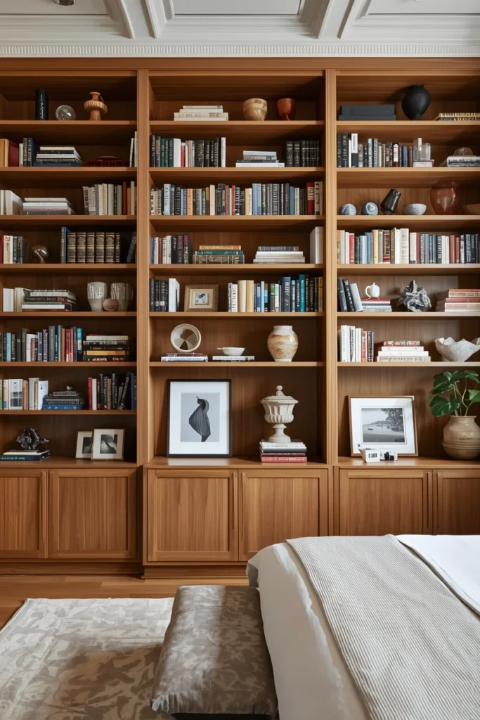 Floor-to-Ceiling Built-In Bedroom Bookshelves