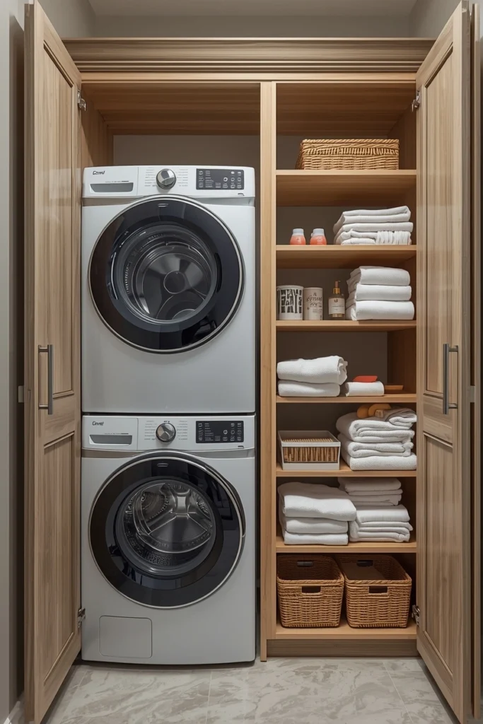 Stackable Washer Dryer with Vertical Storage Tower