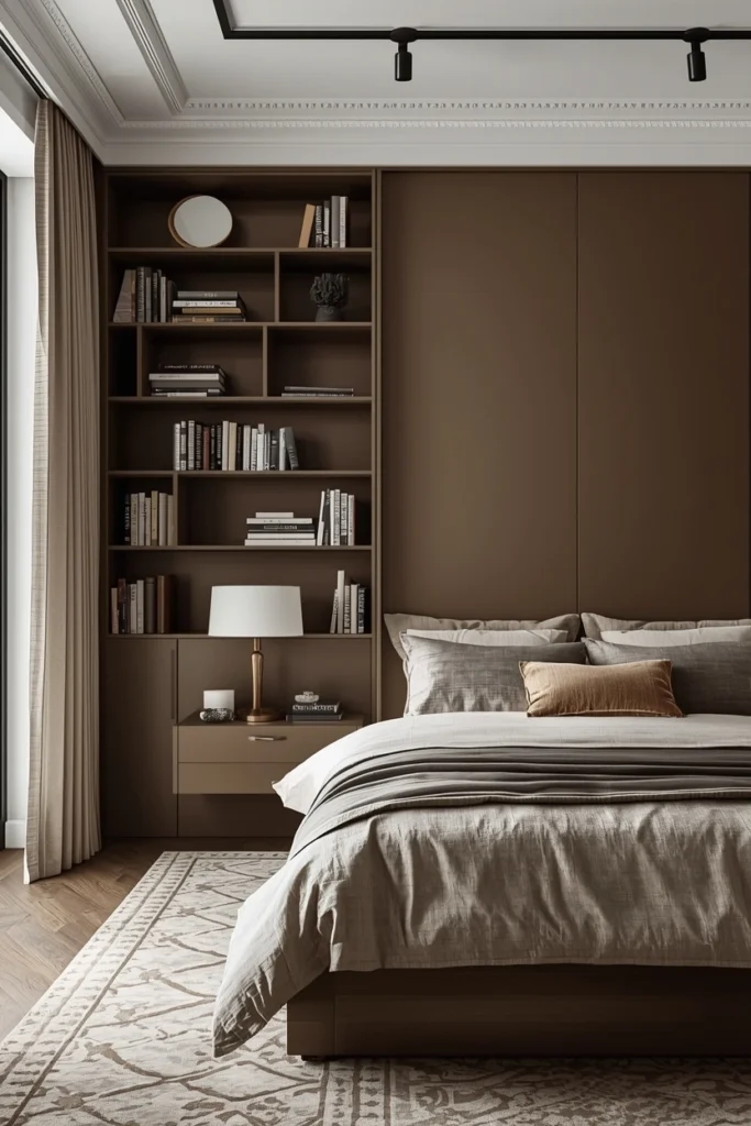 Bookshelves as a Bedroom Accent Wall
