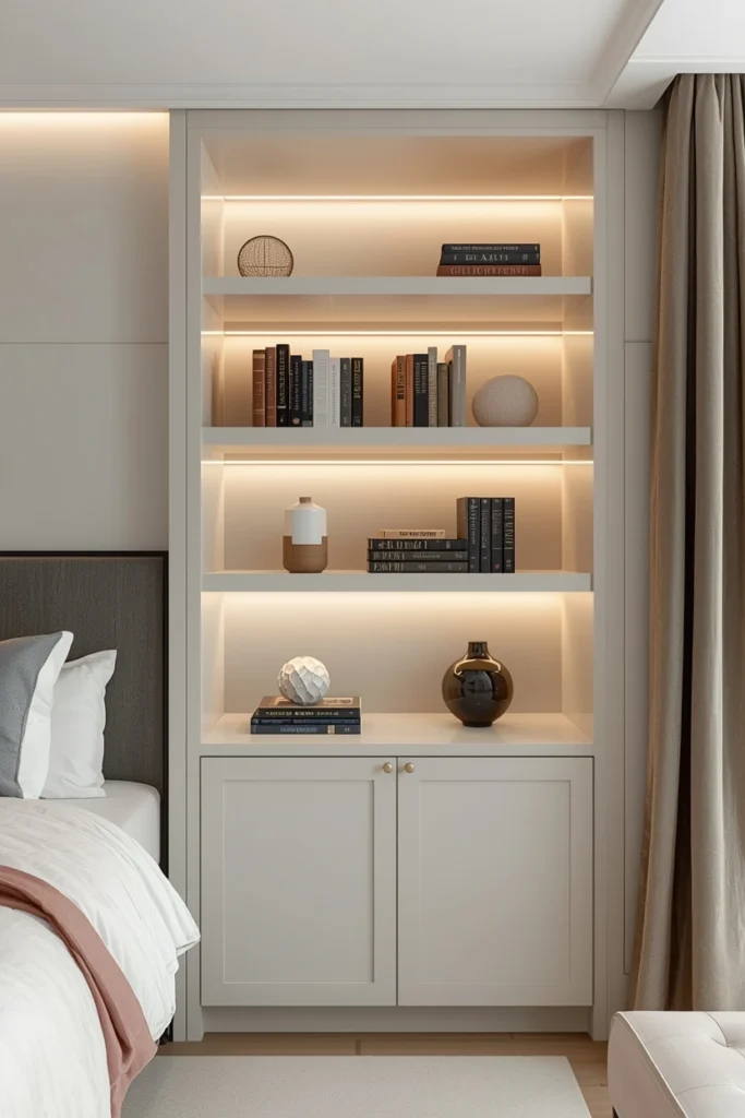 Hidden or Recessed Bedroom Bookshelves