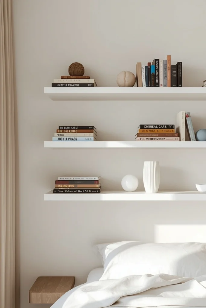 Floating Bedroom Bookshelves for a Minimal Look