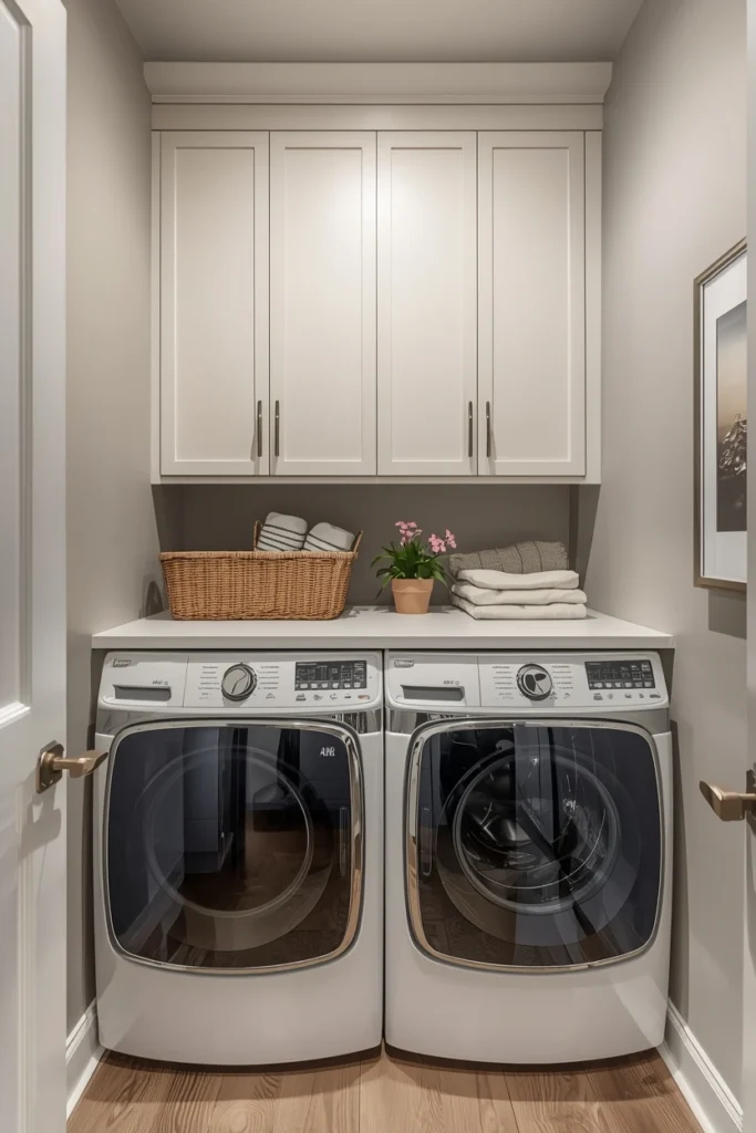 Stackable Washer Dryer with Custom Cabinetry