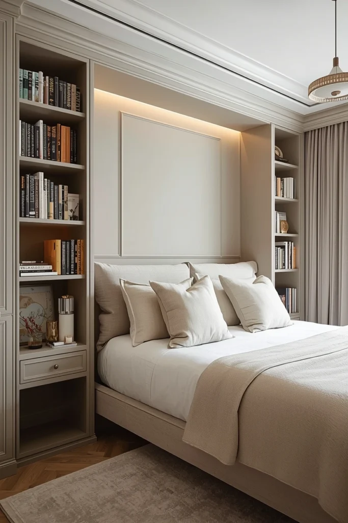 Headboard-Integrated Bedroom Bookshelves