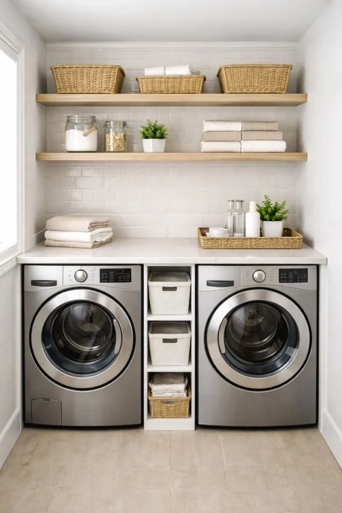 Floating Shelves Above Folding Area