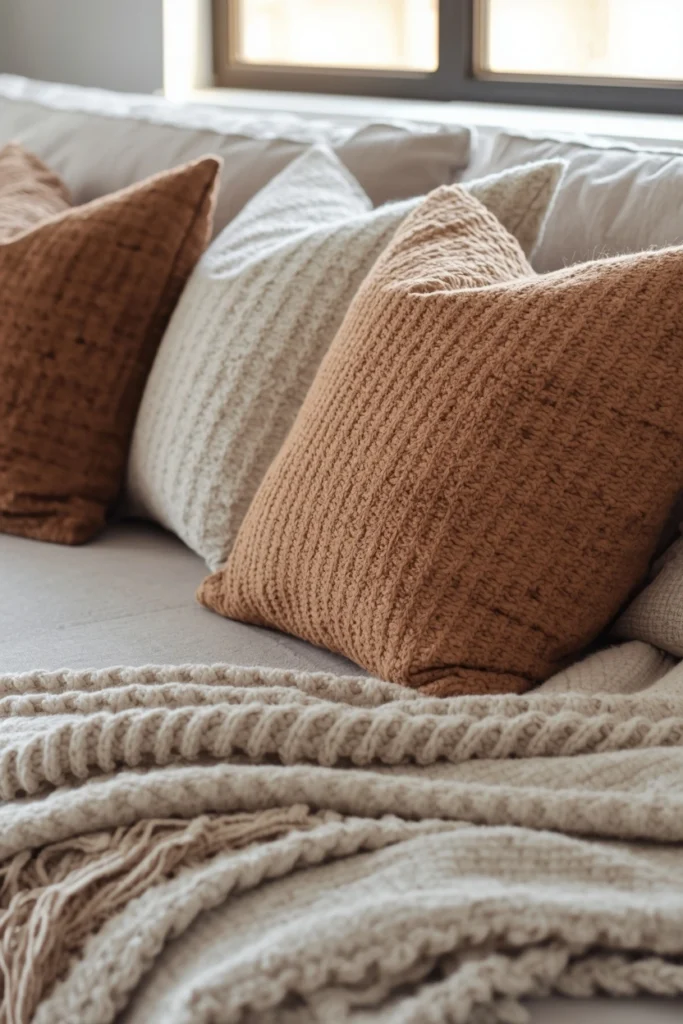 Incorporate Textured Throw Pillows and Blankets
