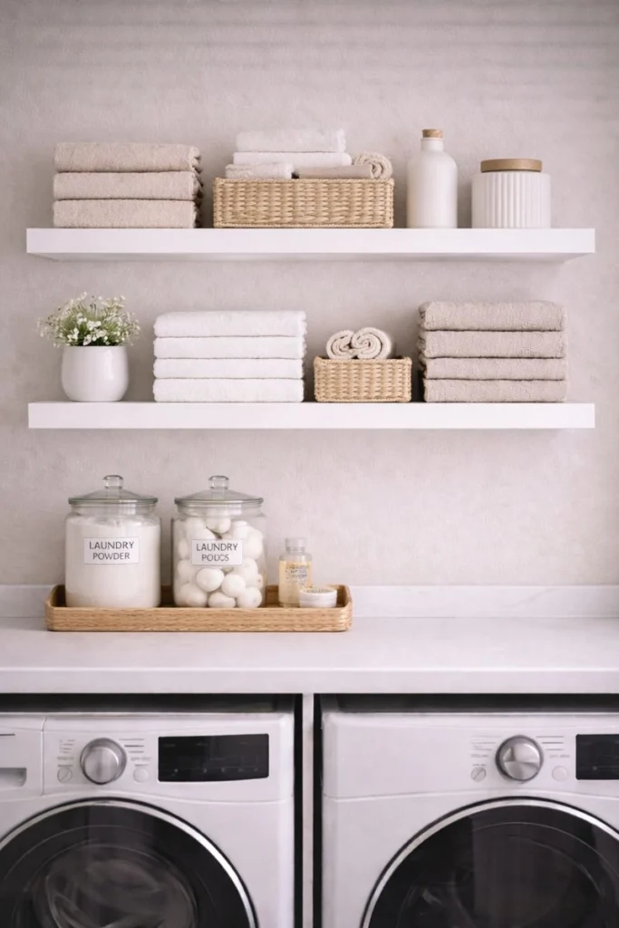 Open Shelves with Folded Linens