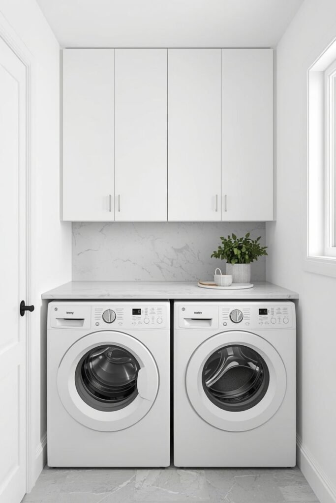 All-White Minimal Laundry Room Design