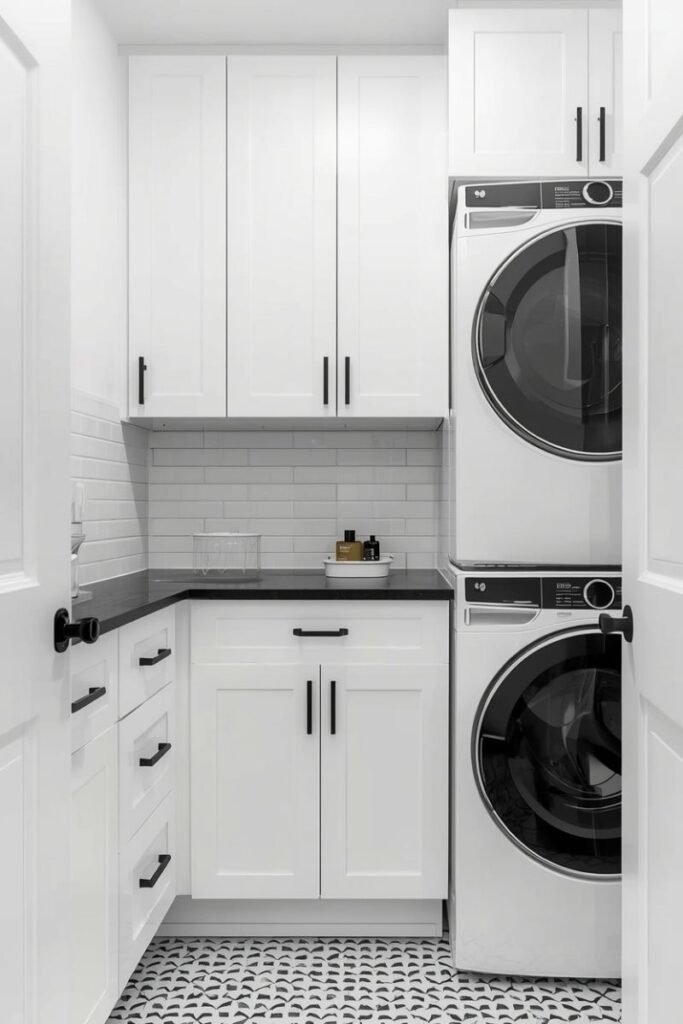 Black and White Minimal Laundry Room