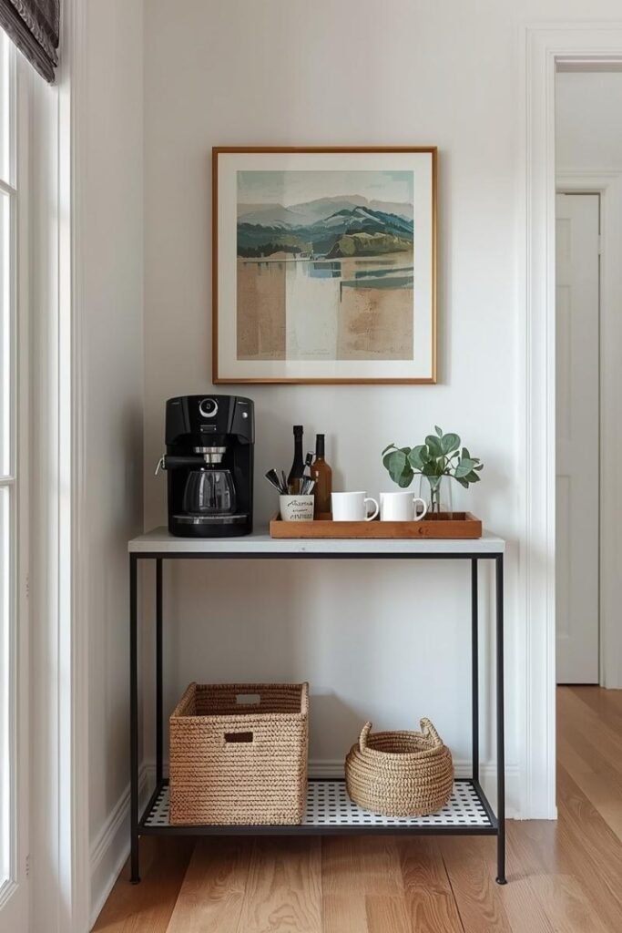 Coffee Bar on a Slim Console Table