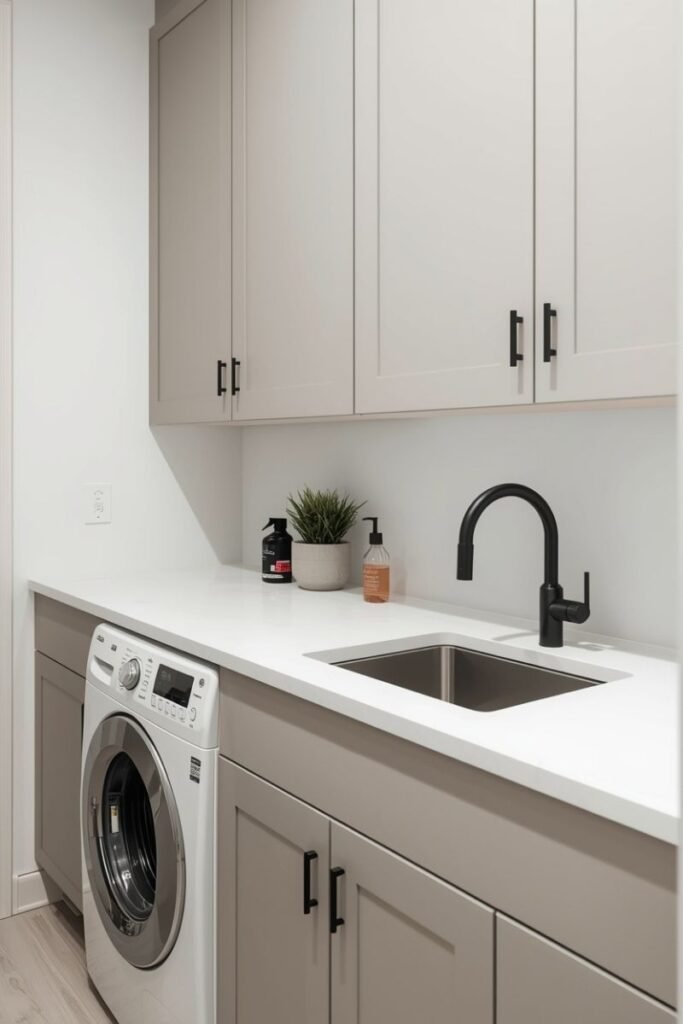 Minimal Laundry Room With Built-In Sink