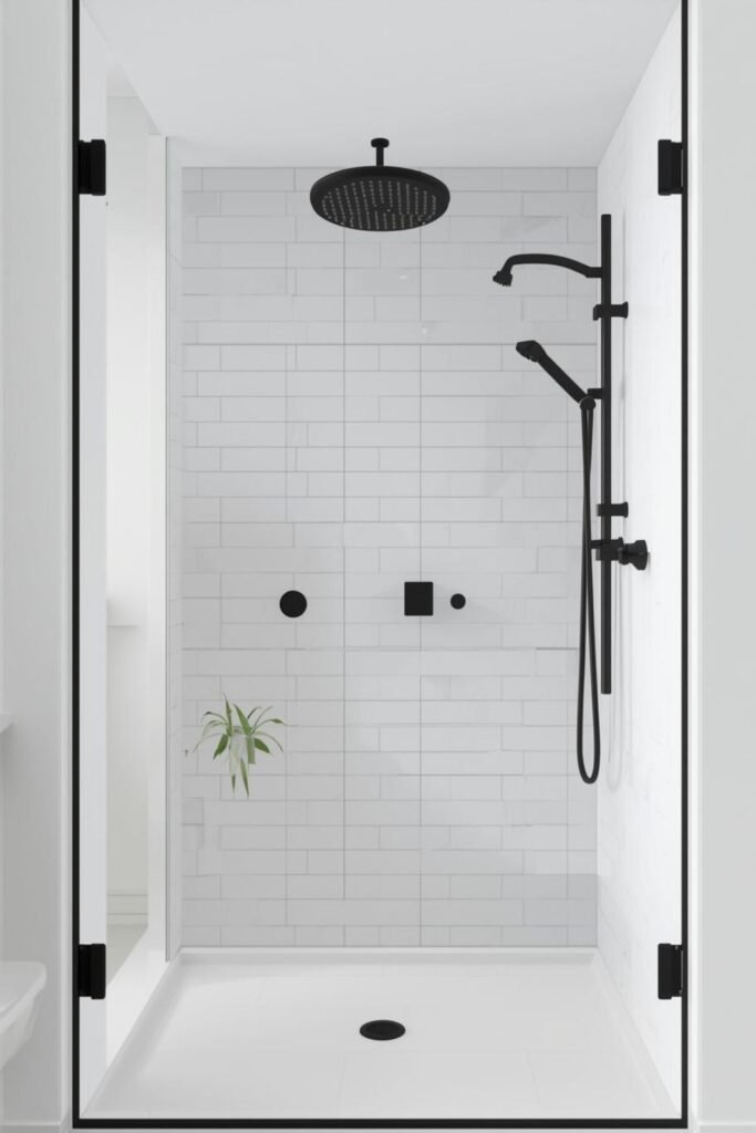 Minimalist Black Hardware Walk-In Shower
