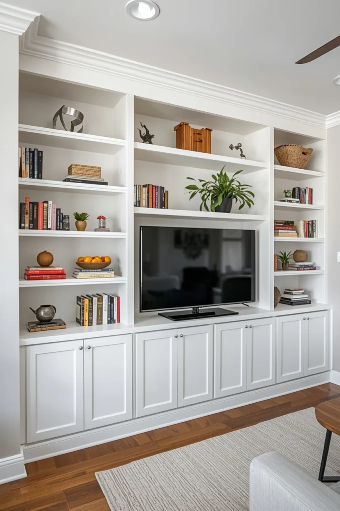 Floor-to-Ceiling Living Room Built-In Shelves
