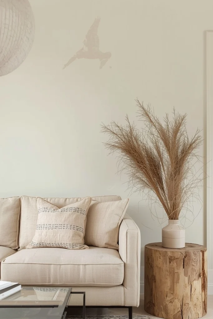 Neutral Beige Limewash Living Room Accent Wall
