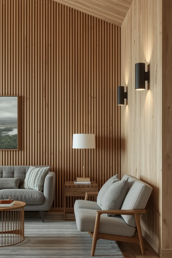 Vertical Wood Accent Walls for Height Illusion
