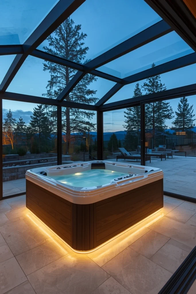 Glass-Enclosed Outdoor Jacuzzi