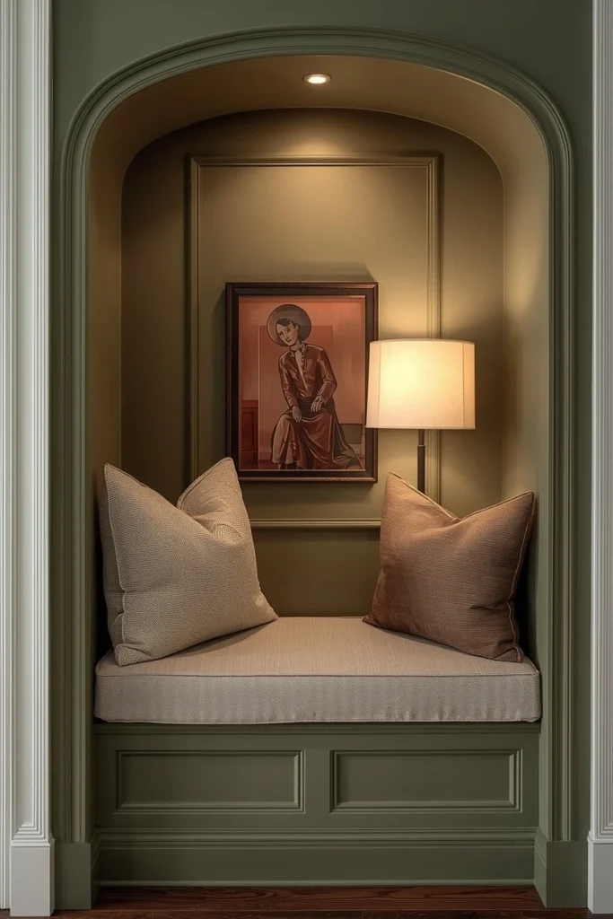 Olive Green Limewash Reading Nook