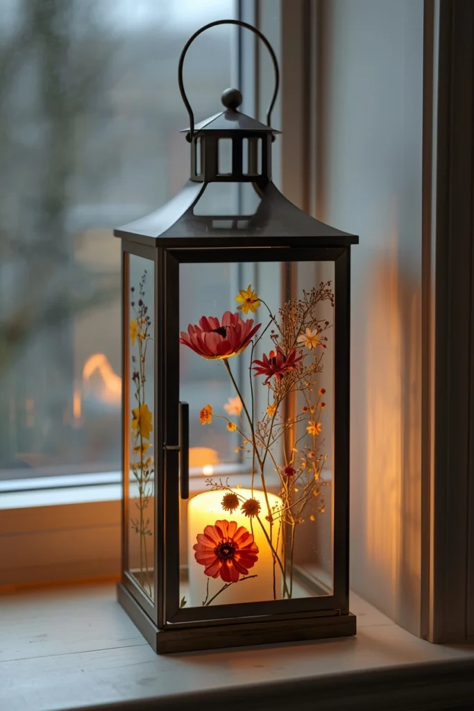 Lantern with Pressed Flowers