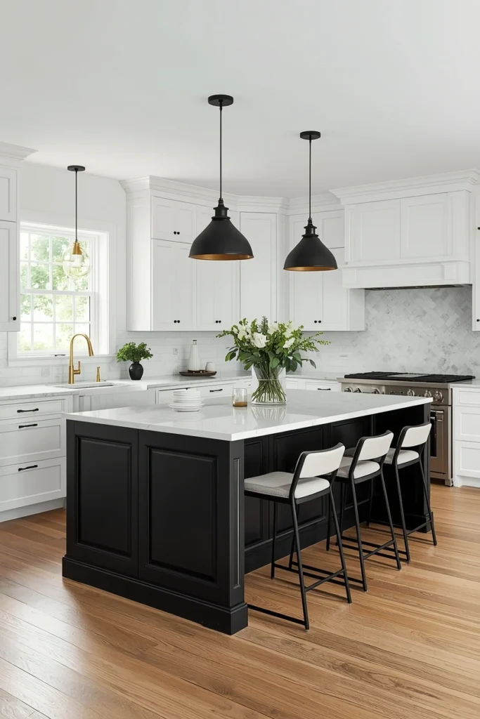 Black Island with White Cabinets