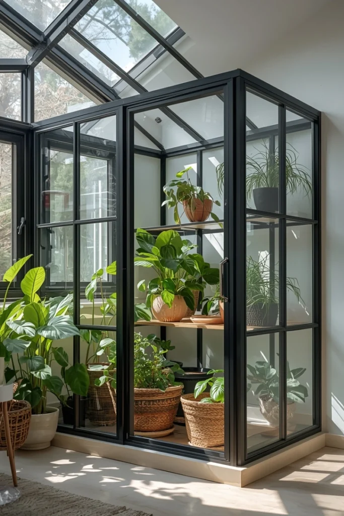 Glass-Enclosed Indoor Greenhouse Corner