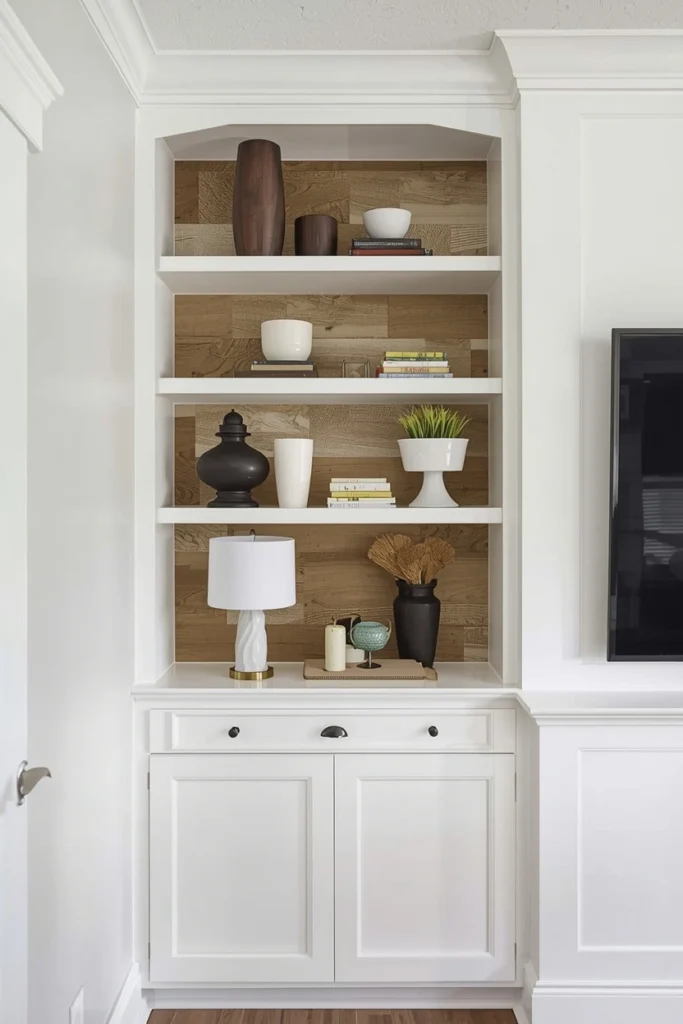 Built-In Shelves with Accent Back Panels
