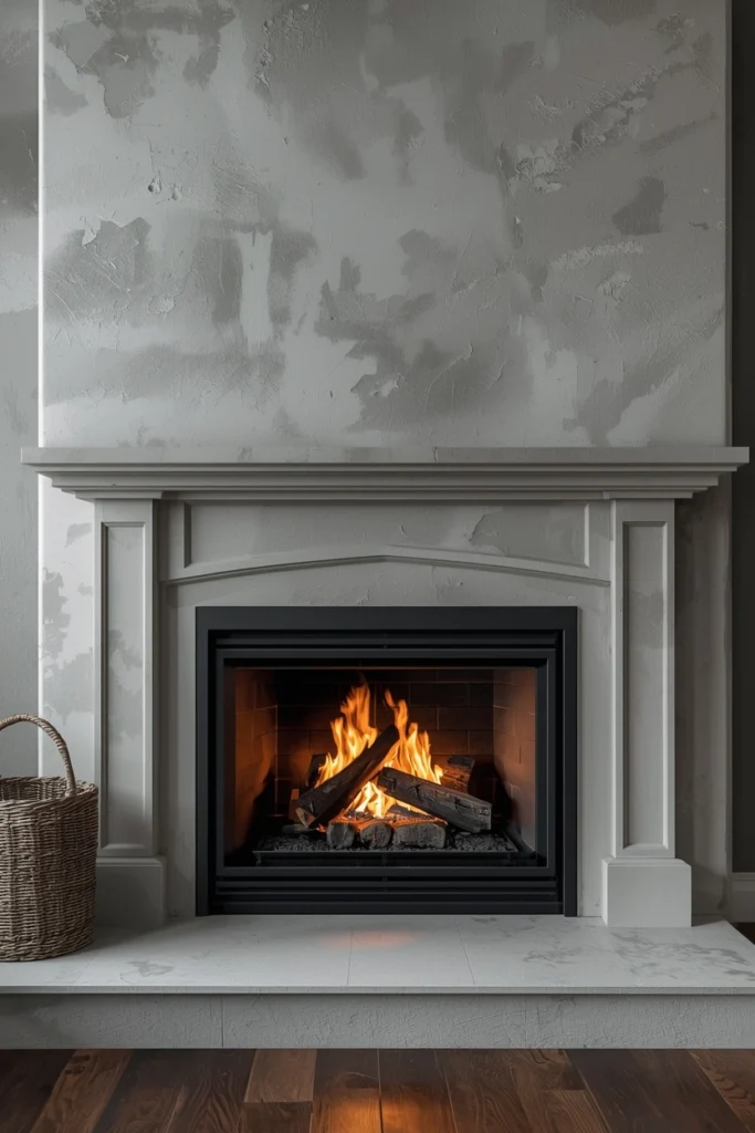 Stone Gray Limewash Fireplace Wall