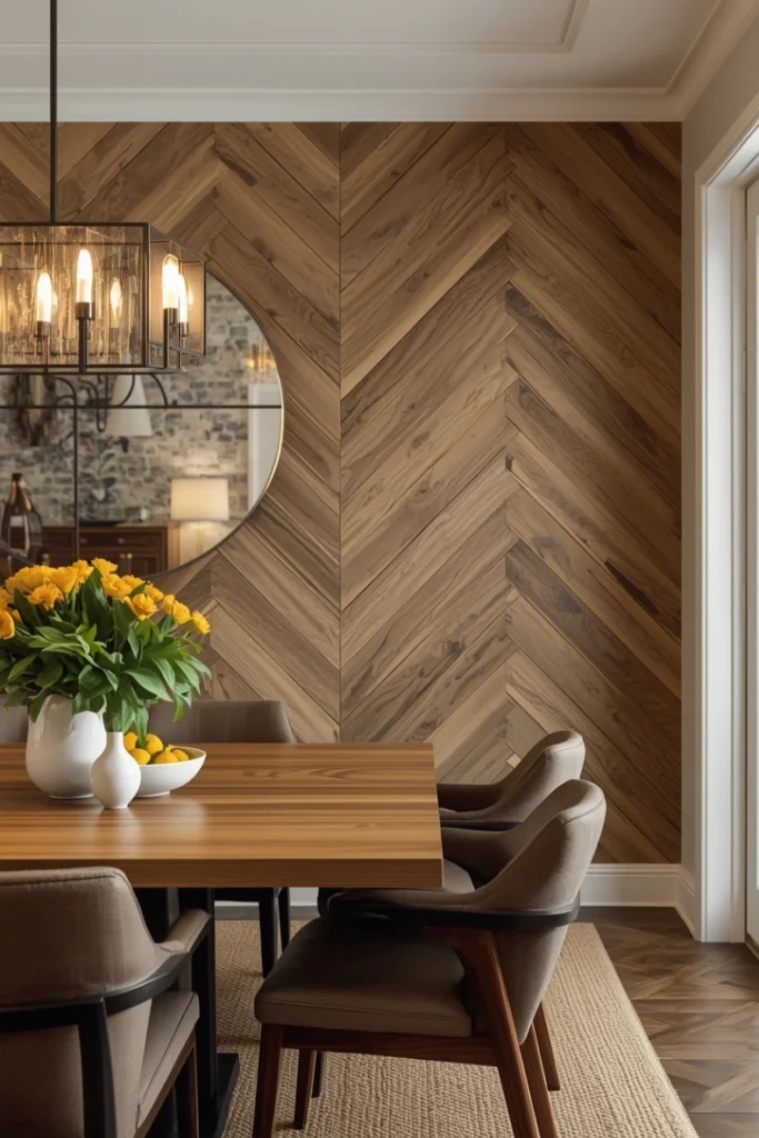 Wood Herringbone Accent Wall
