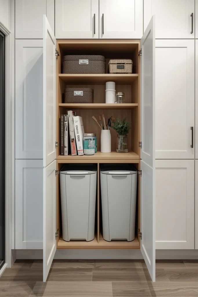 Built-In Hidden Trash and Recycling Pull-Out