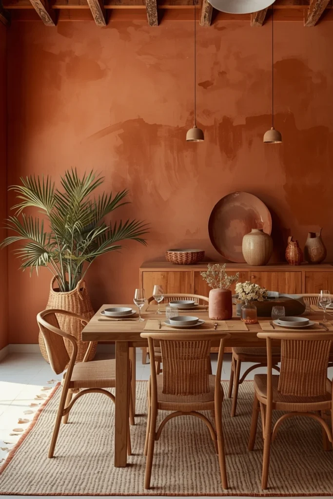 Earthy Terracotta Limewash Dining Area