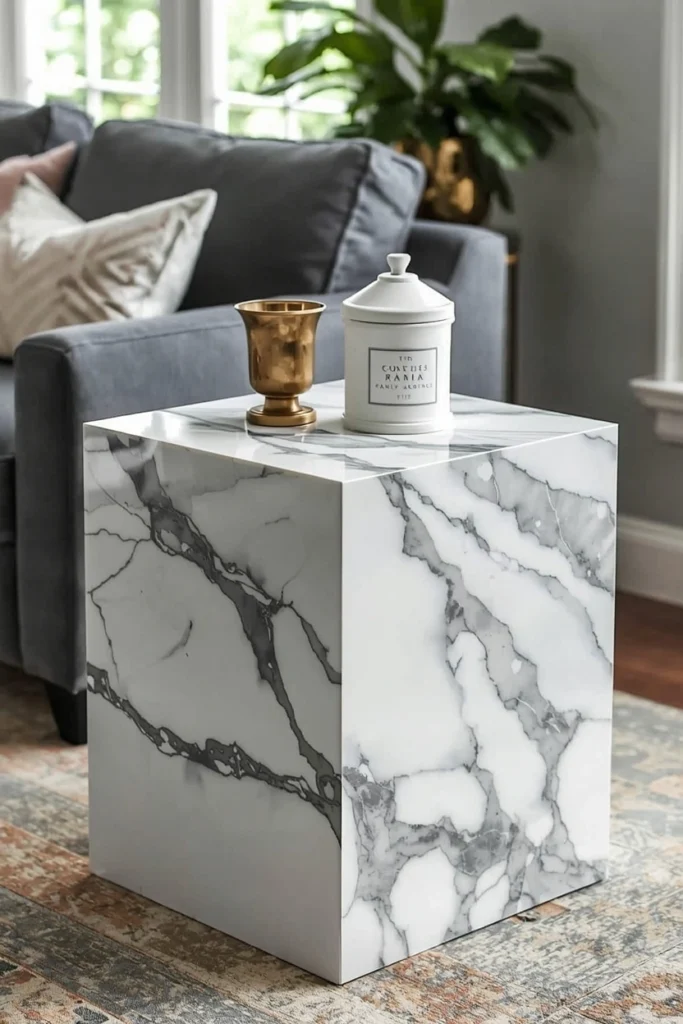 Faux Marble Cube Pedestal