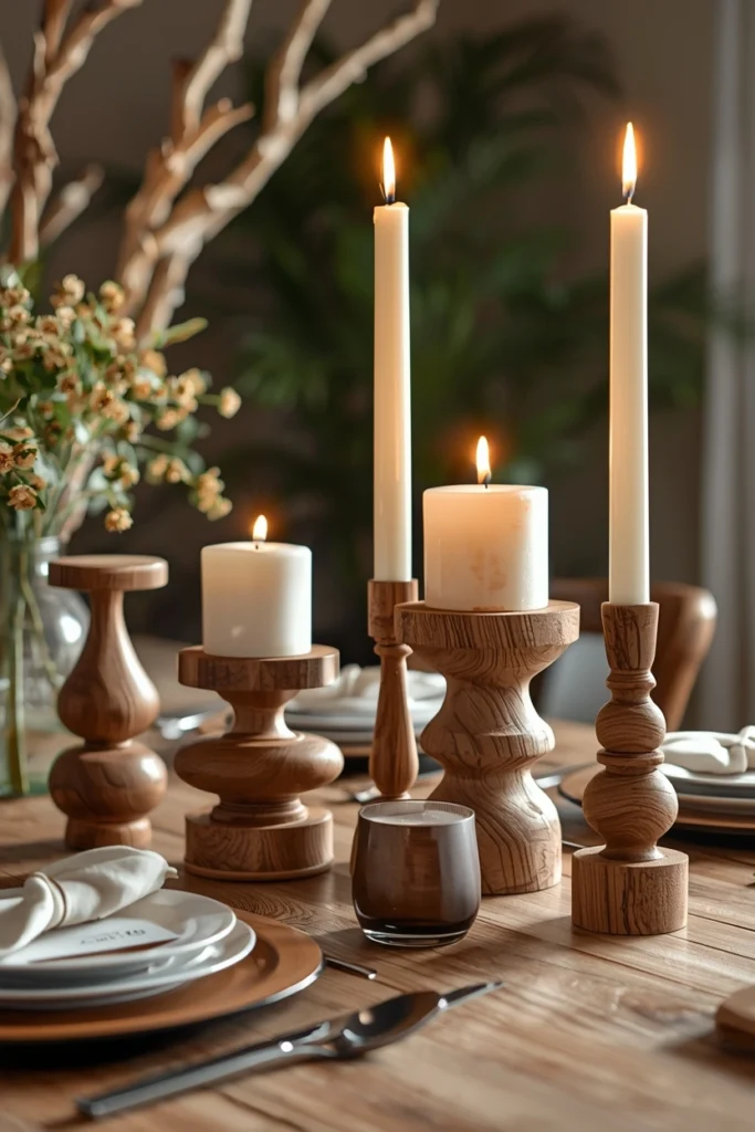 Hand-Carved Wooden Candle Holders