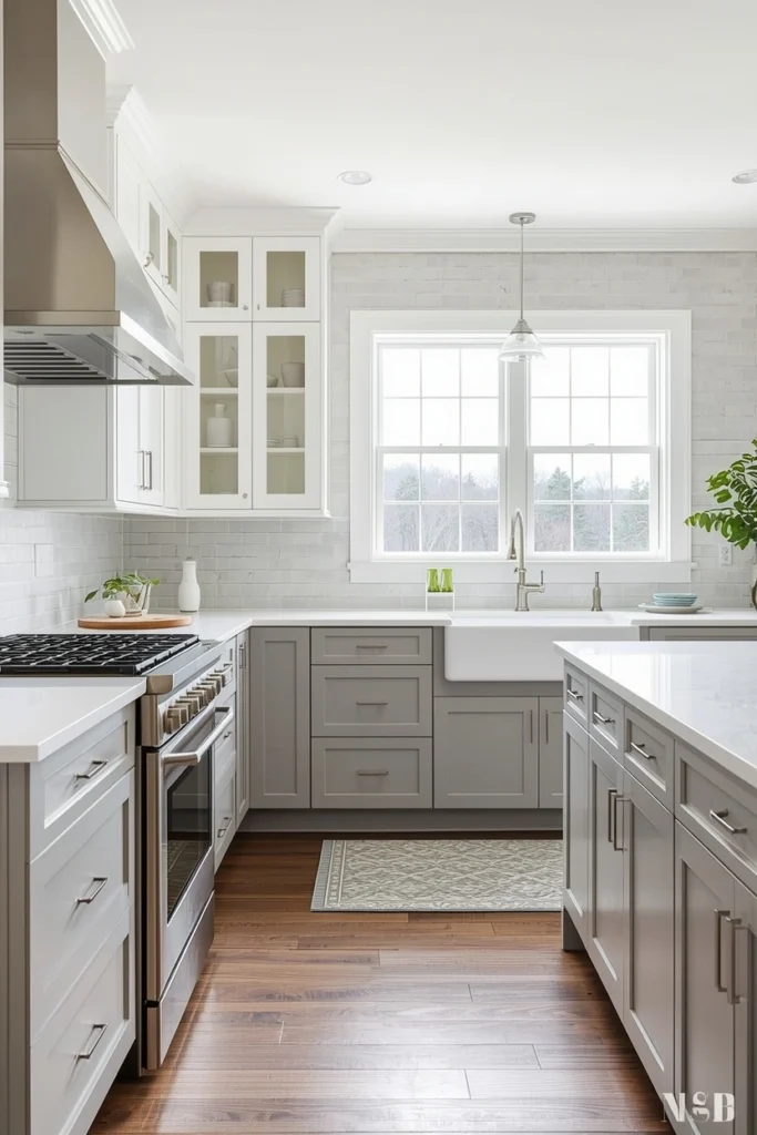 Soft Gray and Crisp White Cabinets