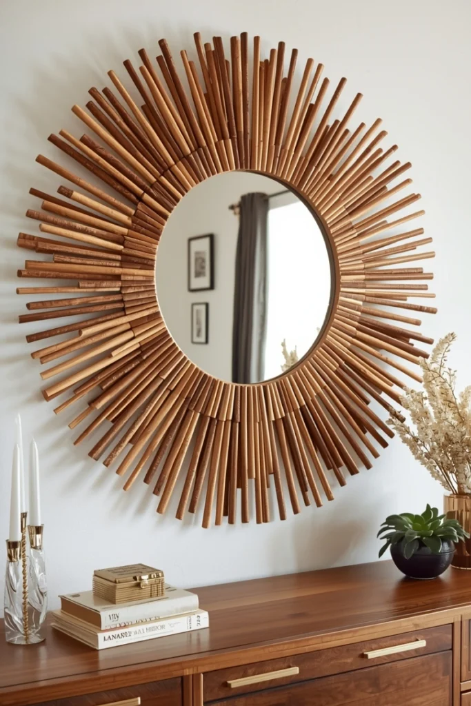 Sunburst Statement Mirror Using Wooden Dowels