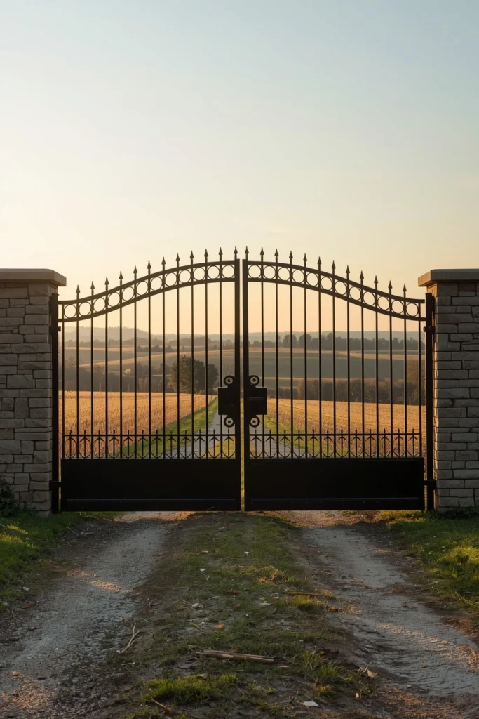 Wrought Iron Farm Gate With Decorative Scrollwork
