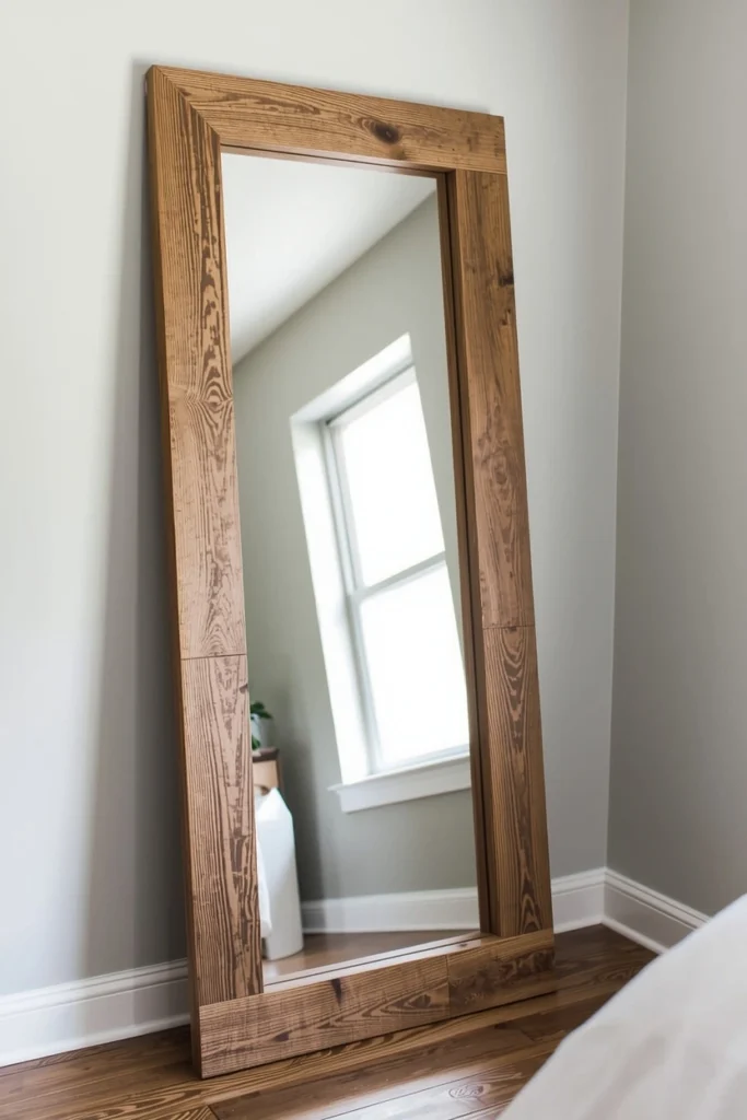 Full-Length Leaning Floor Mirror with Rustic Frame