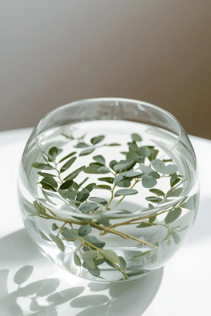 Glass Bowl with Floating Greenery