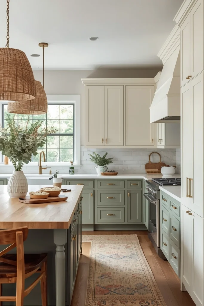 Sage Green and Cream Cabinets