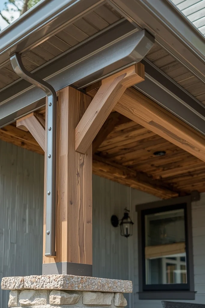 Rustic Metal Awning with Wood Accents