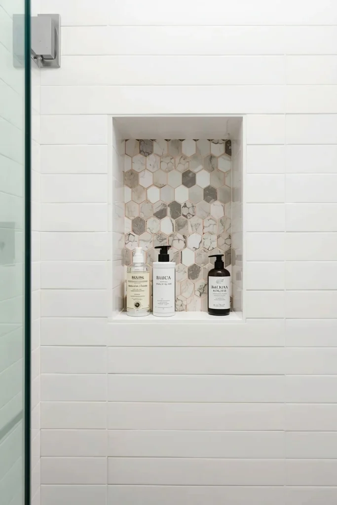 Bathroom Shower Niche with Tile Accent