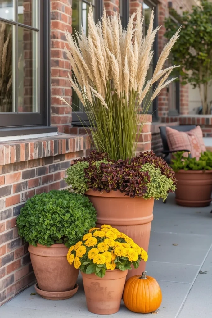 Fall-Themed Planters with Seasonal Plants