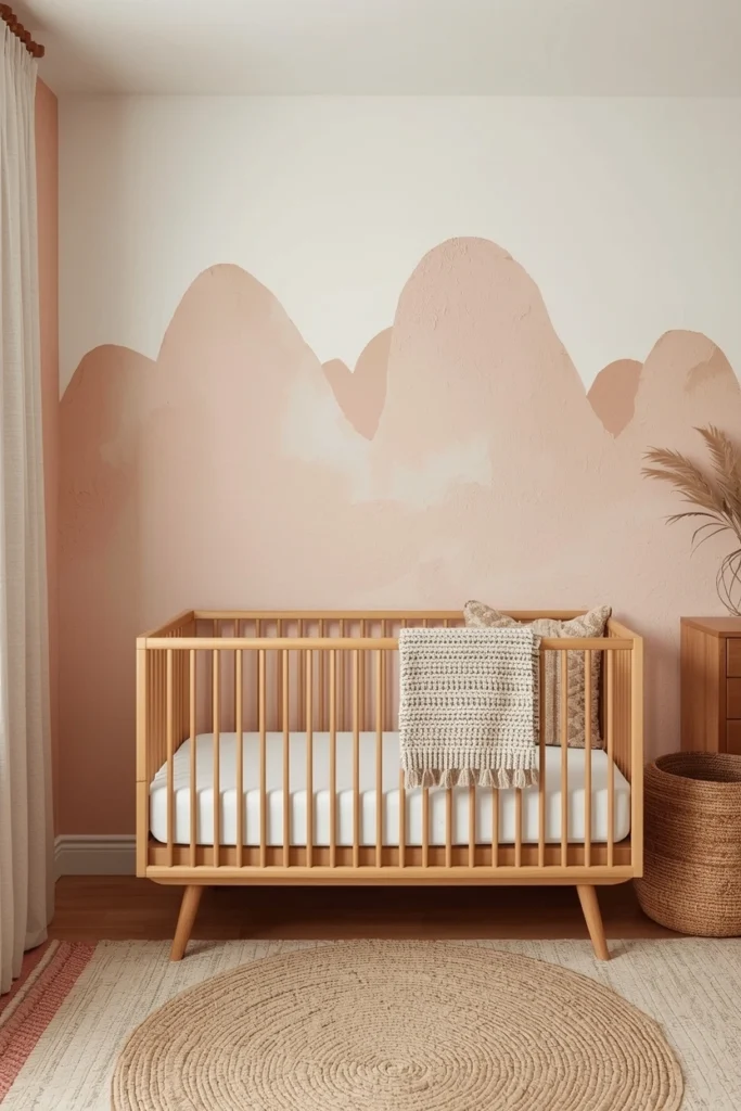 Blush Limewash Nursery Accent Wall