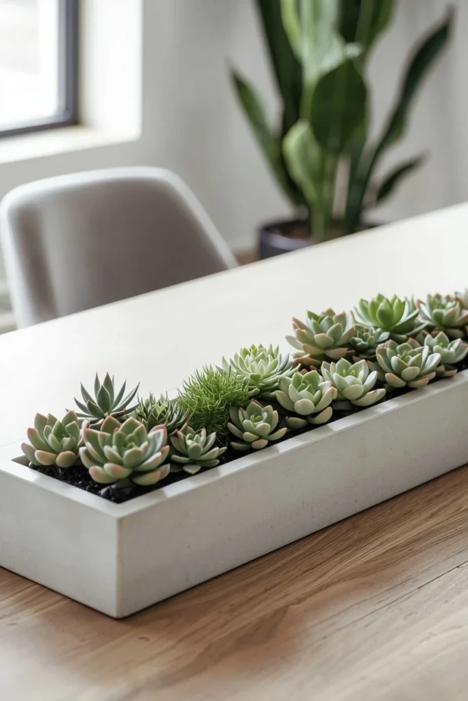 Low Concrete Planter with Succulents