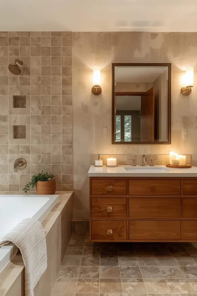 Creamy Sand Limewash Bathroom Wall