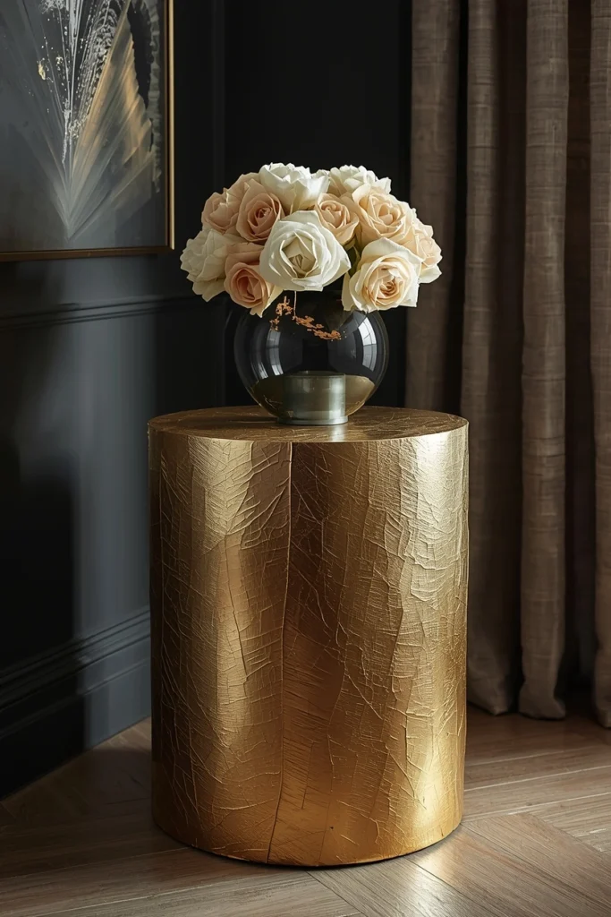 Metallic Leaf Accent Pedestal