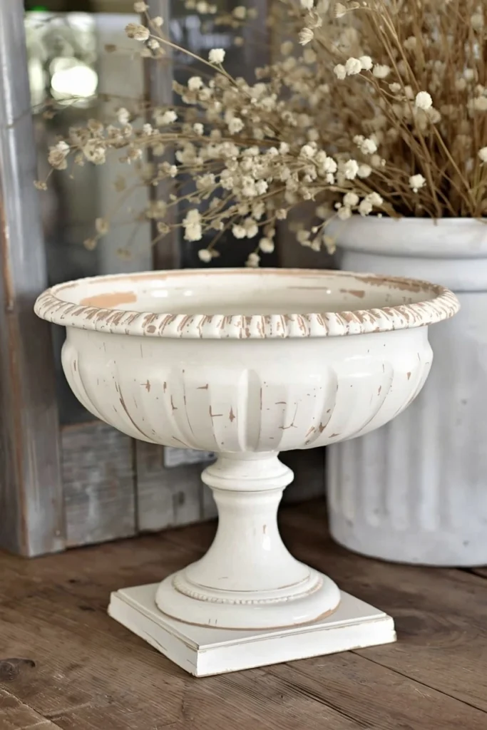 Vintage-Inspired Distressed Pedestal Bowl