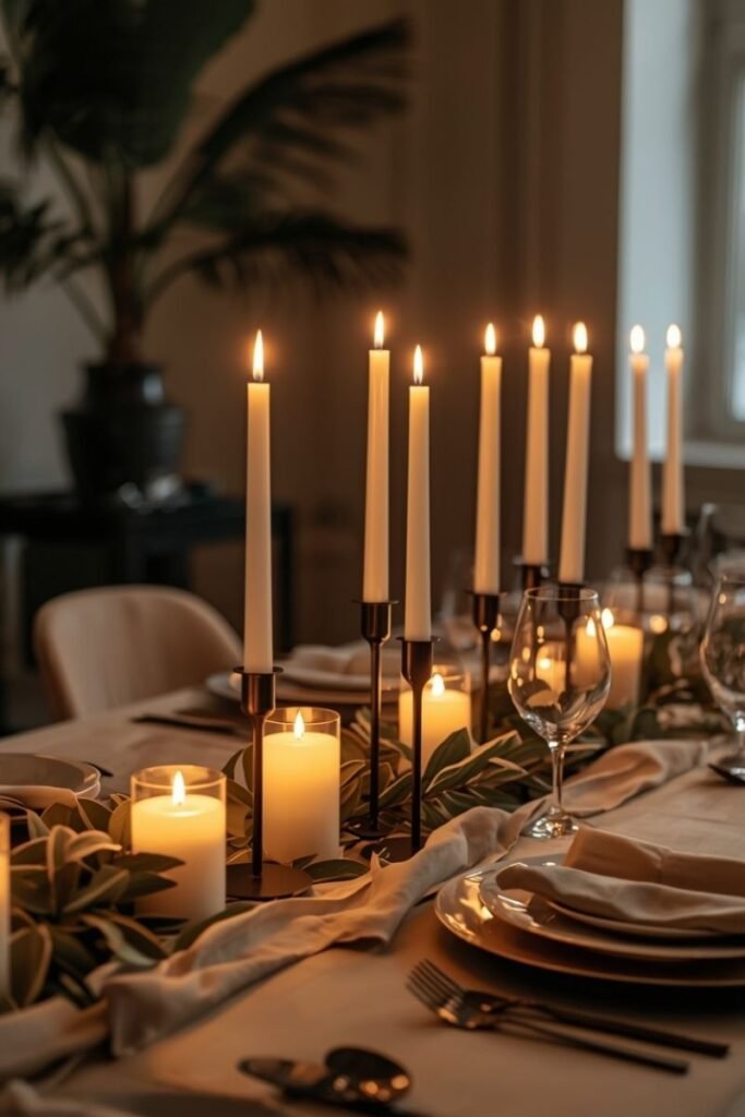 Candlelight-Focused Modern Thanksgiving Table