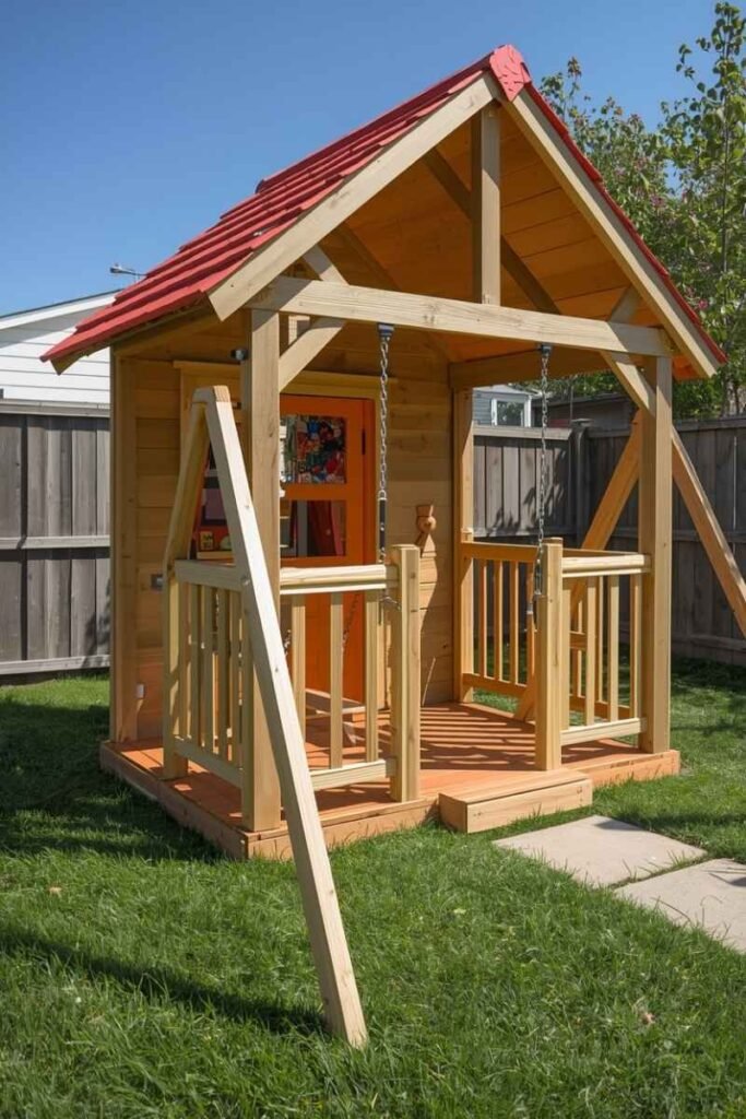 Covered Playhouse Swing Set