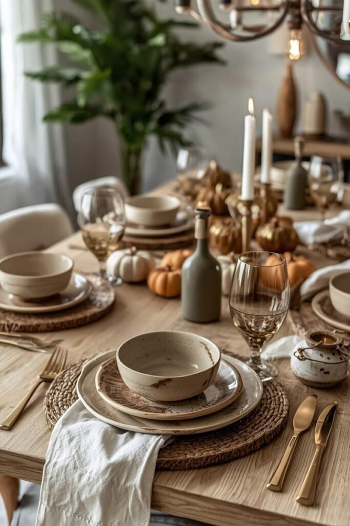 Modern Thanksgiving Table With Mixed Materials