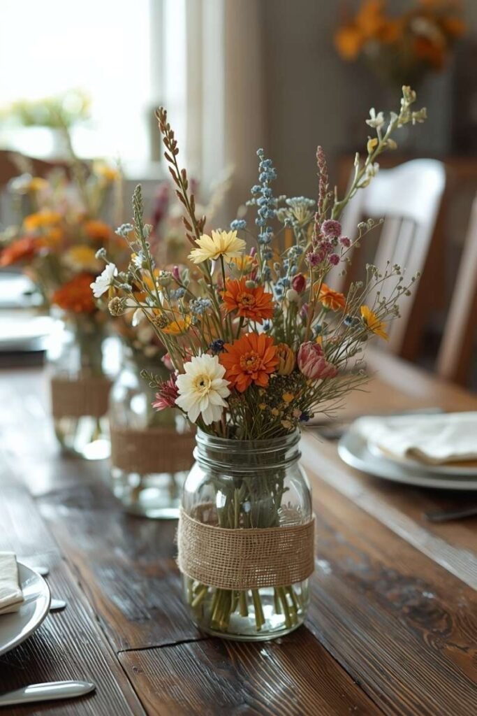 Rustic Mason Jar Flower Arrangement