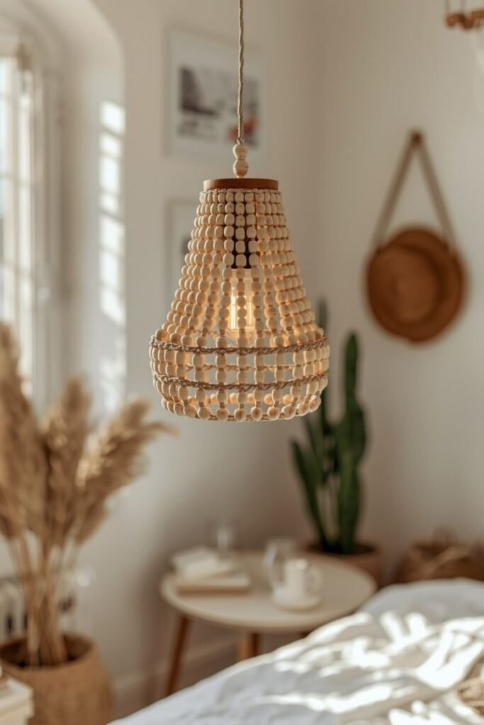 Wooden Bead Pendant Light