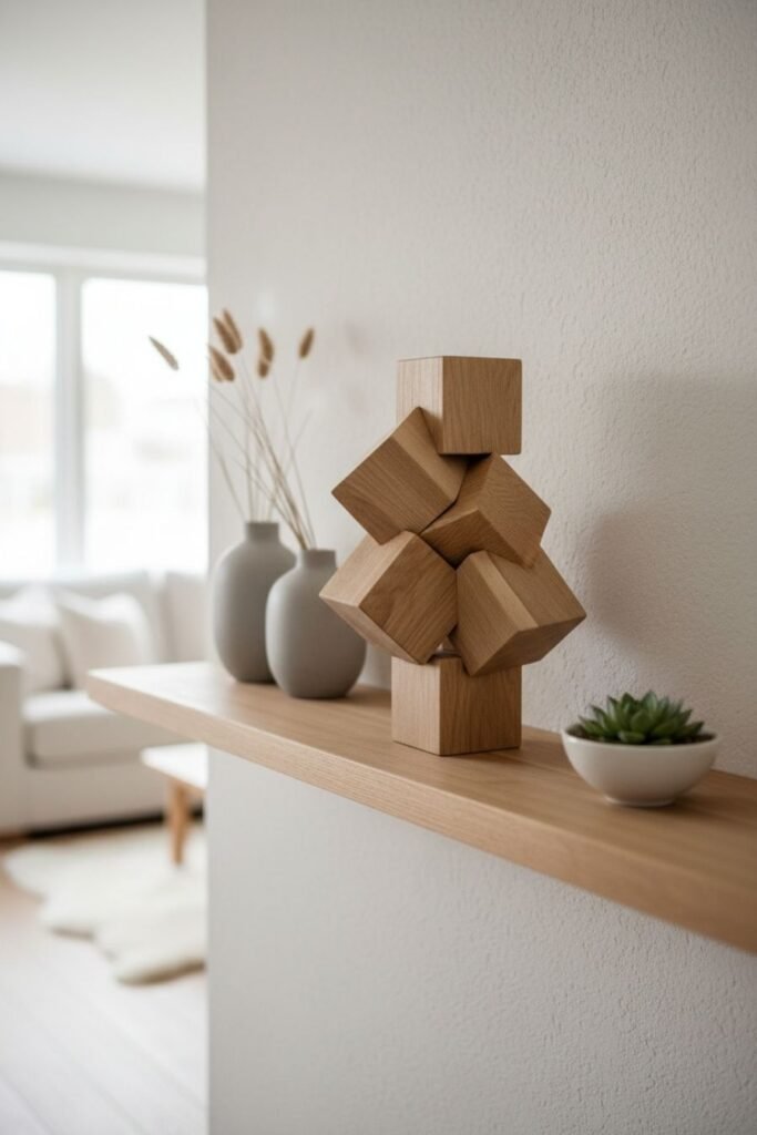 Wooden Geometric Block Sculpture